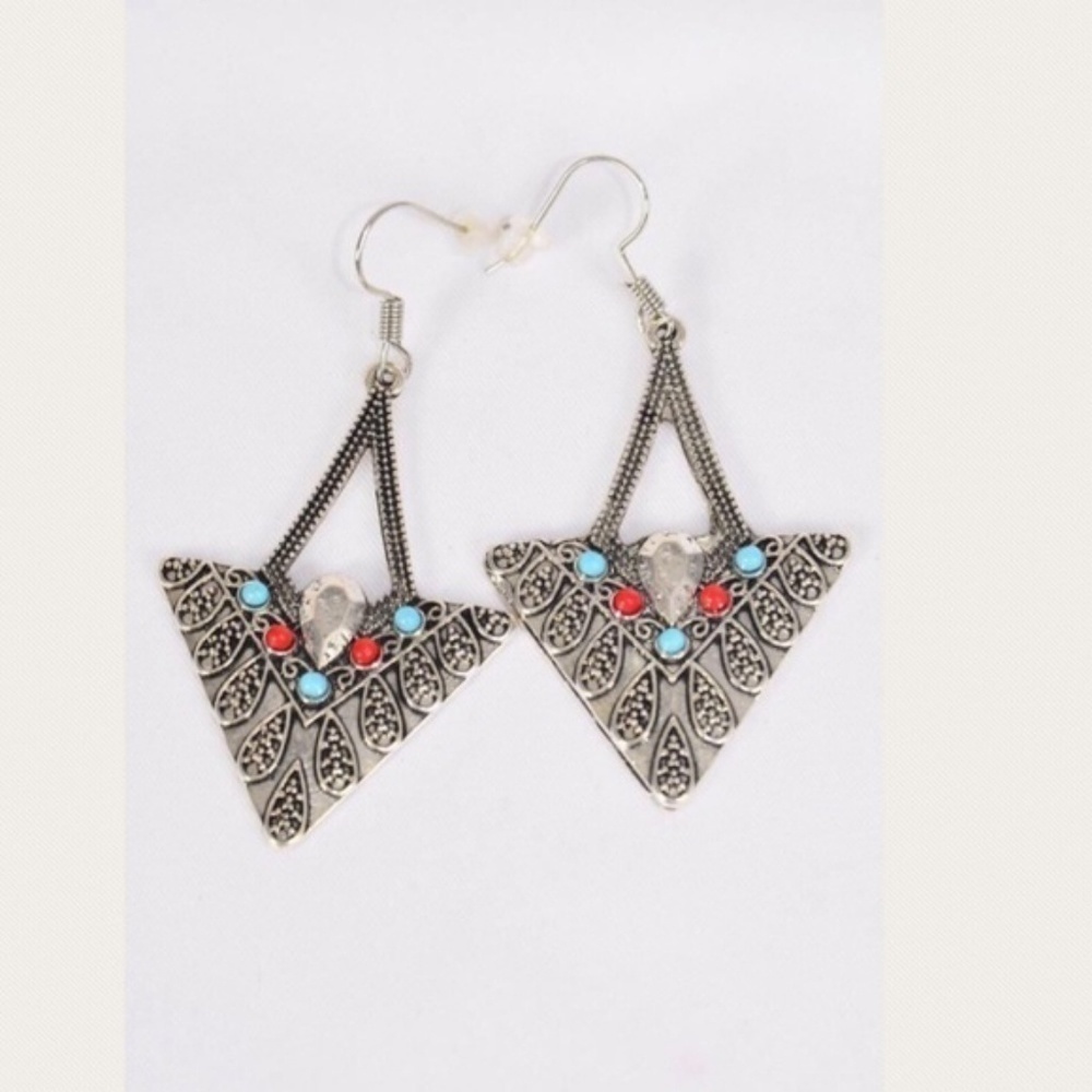 Antique Silver Aztec Earrings 
